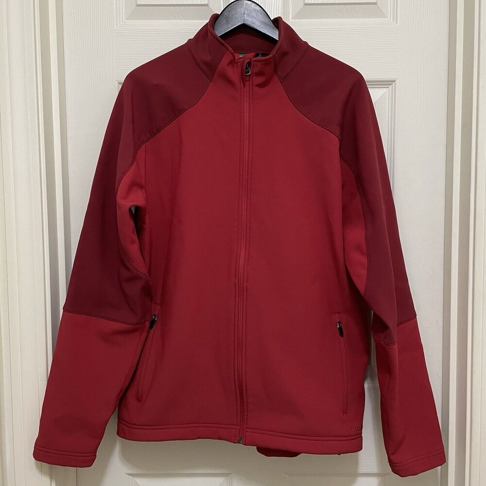 LL‎ Bean Nylon Soft Shell Jacket Fleece Lined Red Full Zip Men's Large Tall